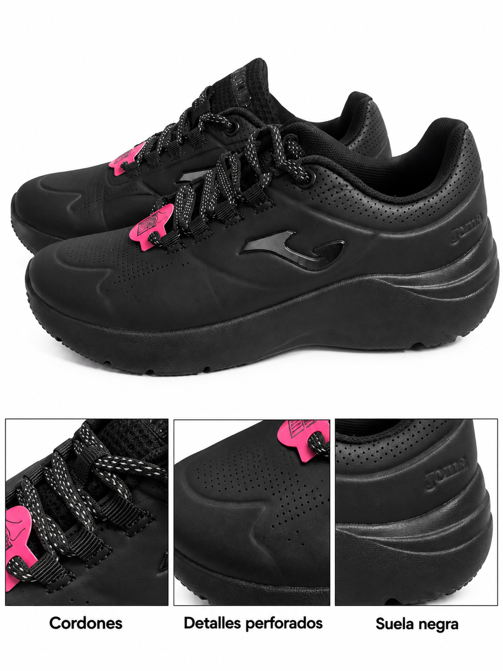 Zapatillas Joma N-400 Lady 2301 negras con cordones y detalles perforados