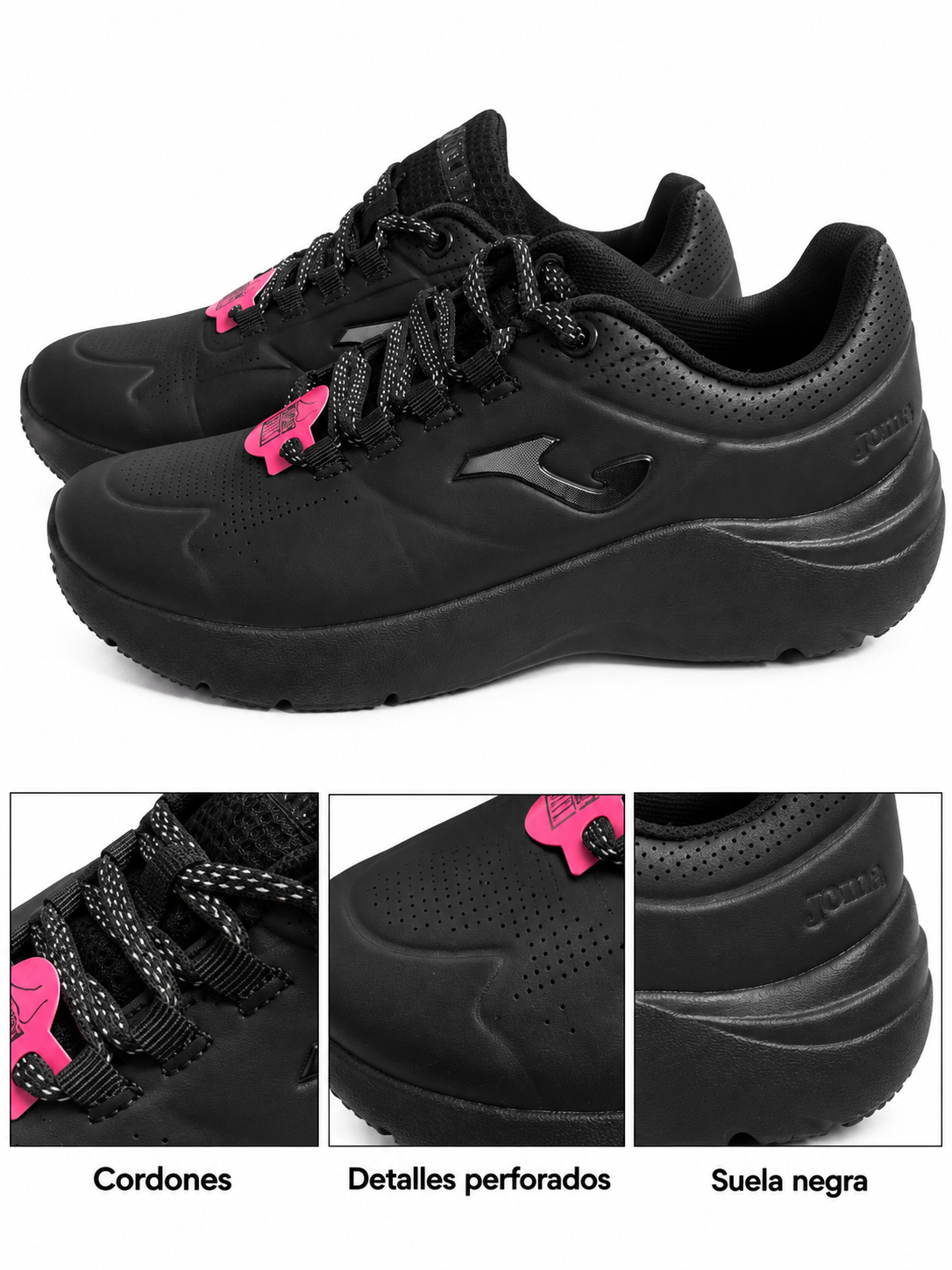 Zapatillas Joma N-400 Lady 2301 negras con cordones y detalles perforados