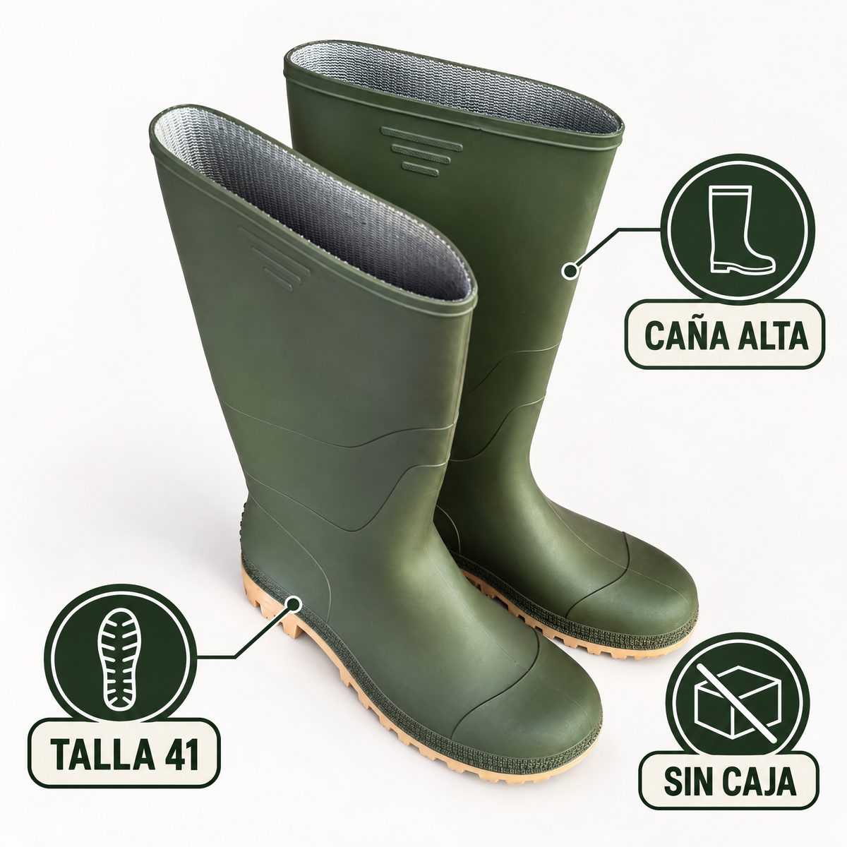 Botas de Goma Verdes de Caña Alta — Talla 41