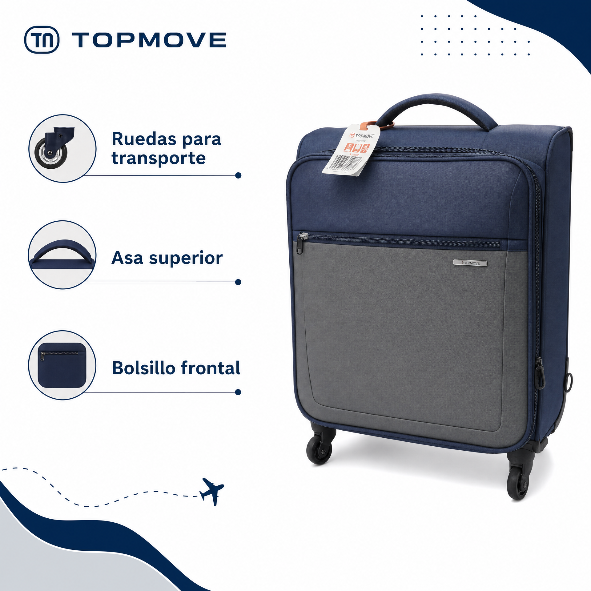 Topmove Maleta blanda trolley con ruedas y bolsillo frontal