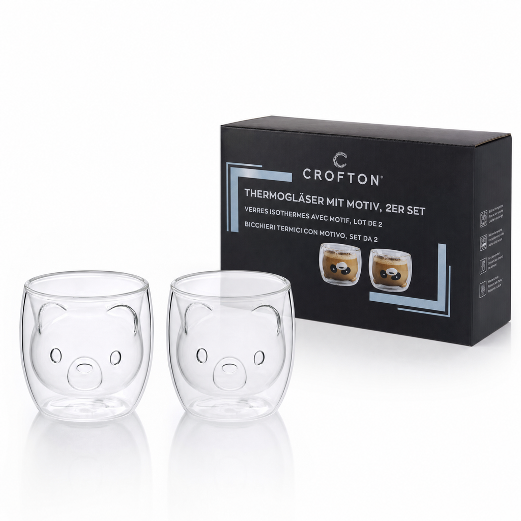 Set de 2 Vasos Térmicos de Vidrio Crofton con Motivo de Oso