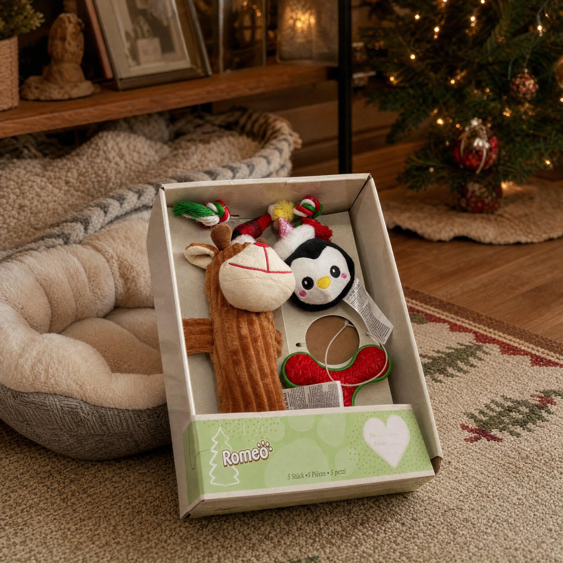 Romeo Pack de juguetes navideños para mascota con formas de animal y cuerda