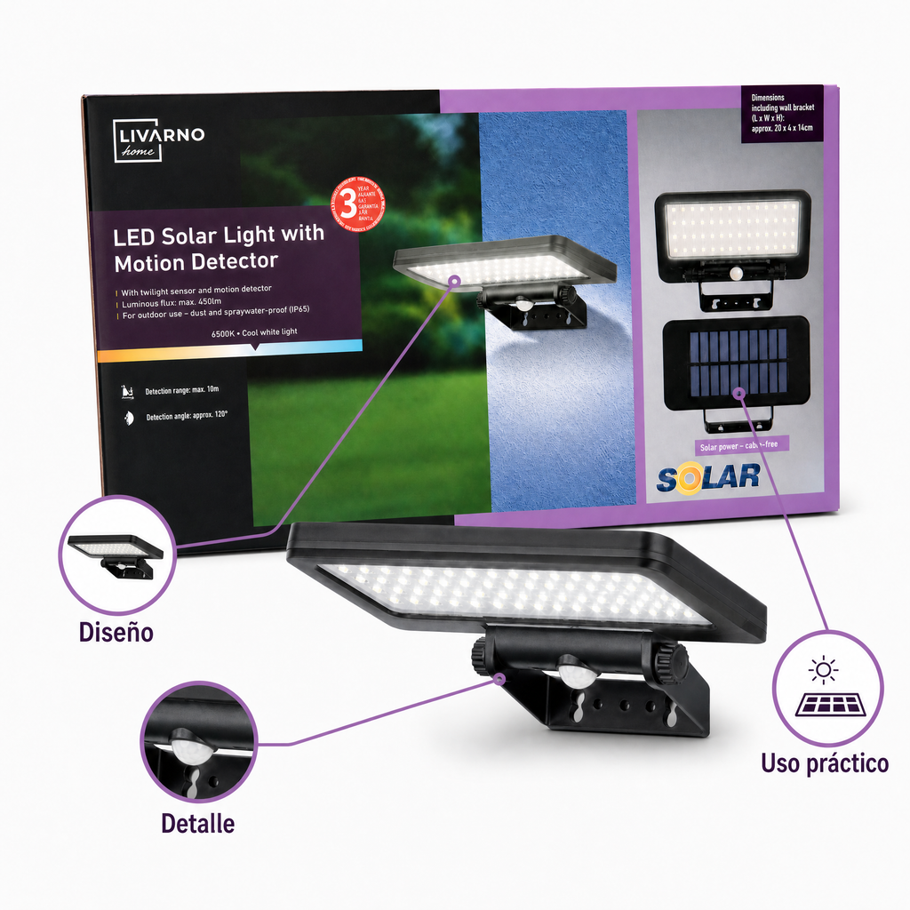 Livarno Home Luz solar LED con detector de movimiento para exterior