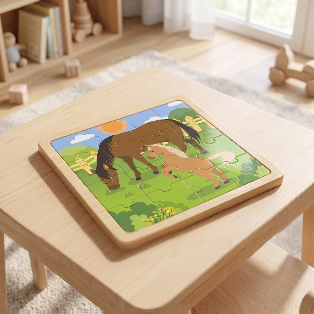 Puzle Infantil de Madera Caballo y Potro con Marco