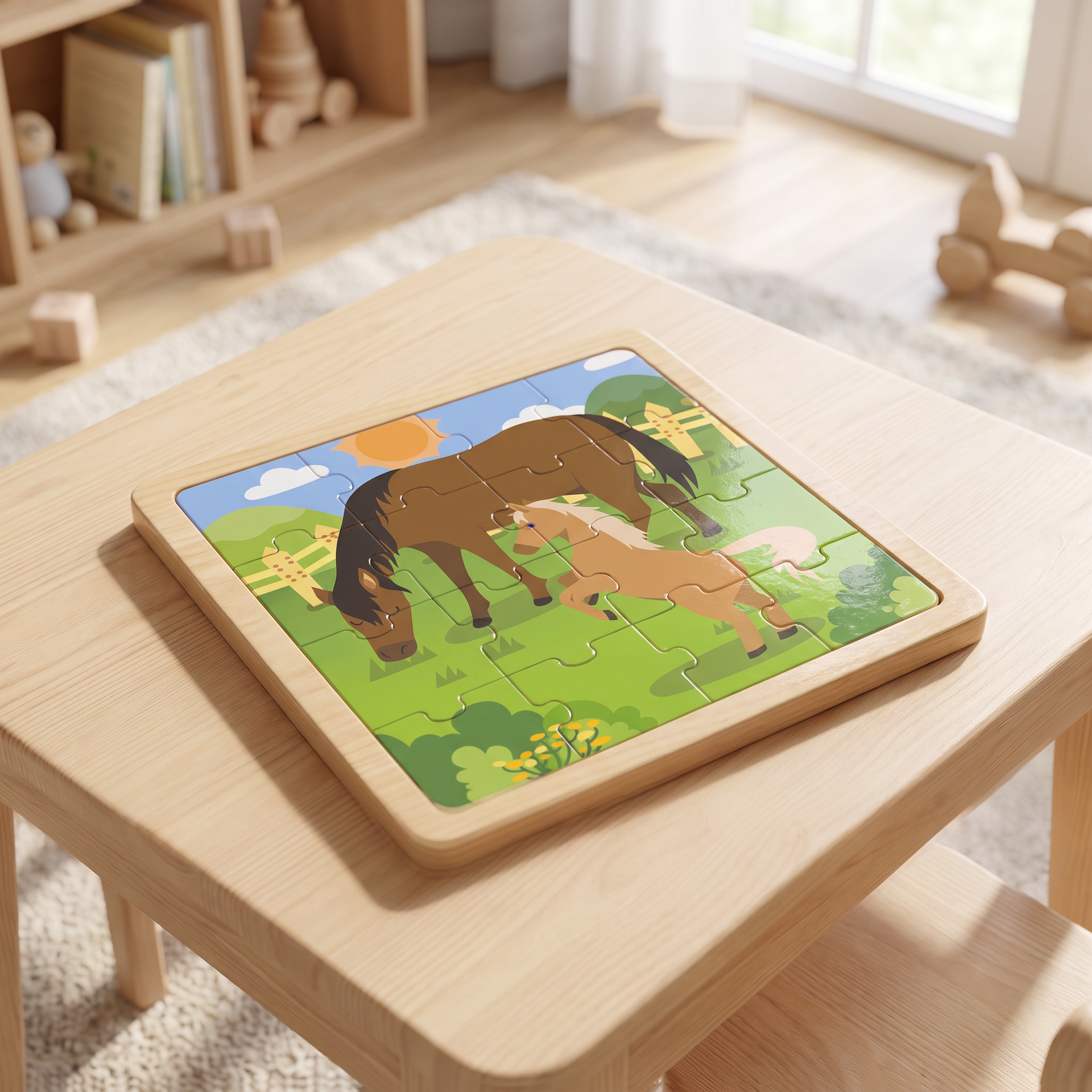 Puzle Infantil de Madera Caballo y Potro con Marco