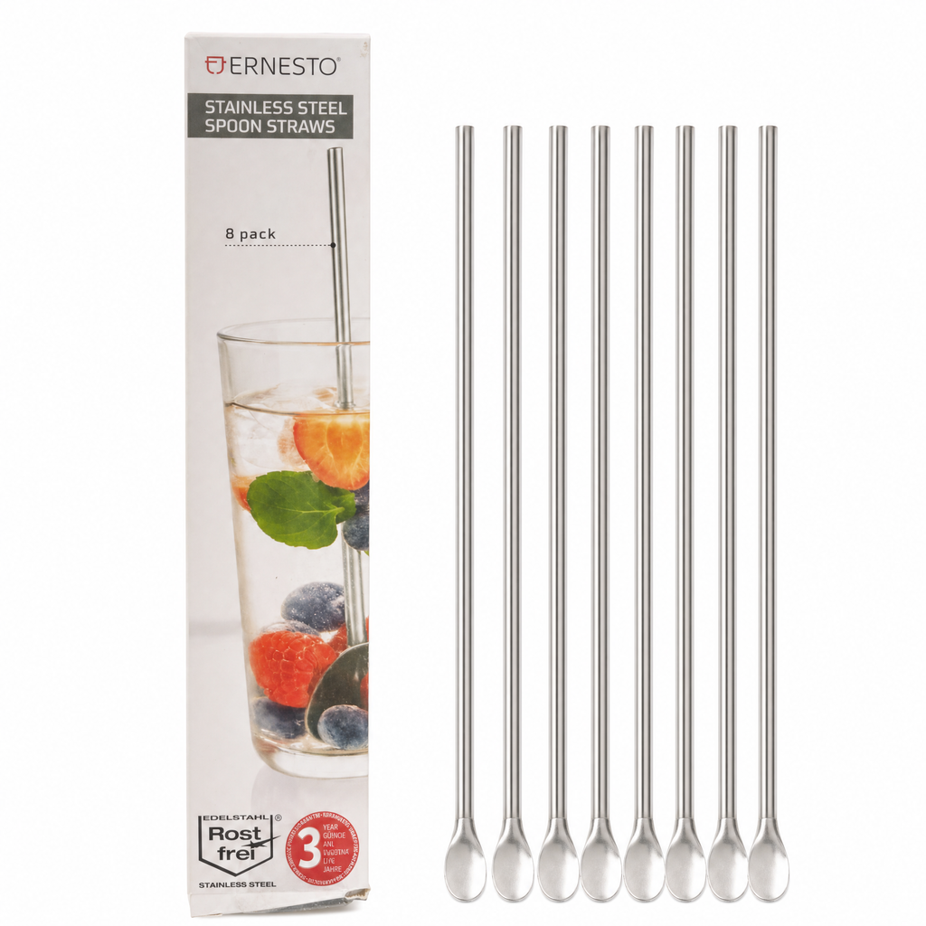 Ernesto Pack de 8 Pajitas-Cuchara de Acero Inoxidable