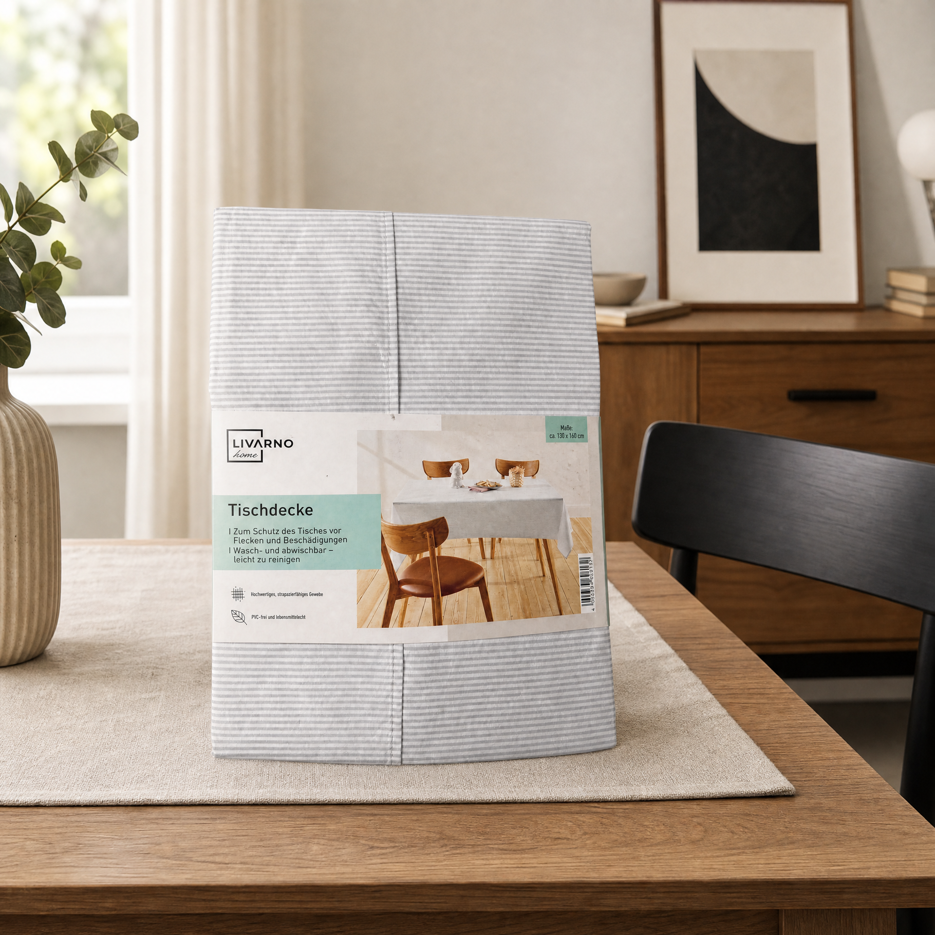 Livarno Home Mantel a rayas grises tejido práctico