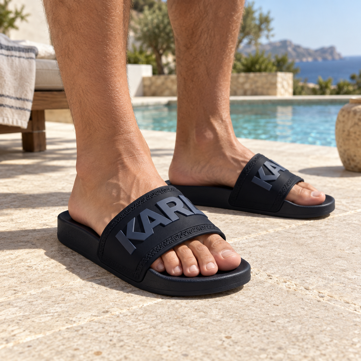 Chanclas Karl Lagerfeld KL70064M marino talla 41 en ambiente lifestyle