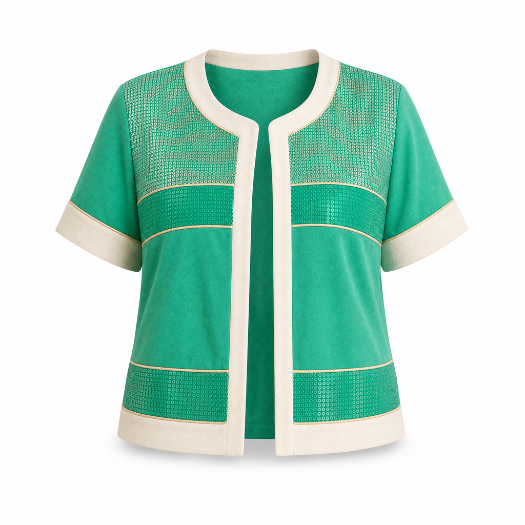 Chaqueta con Lentejuelas Verde y Coral · Tallas 38–48 | ANANY