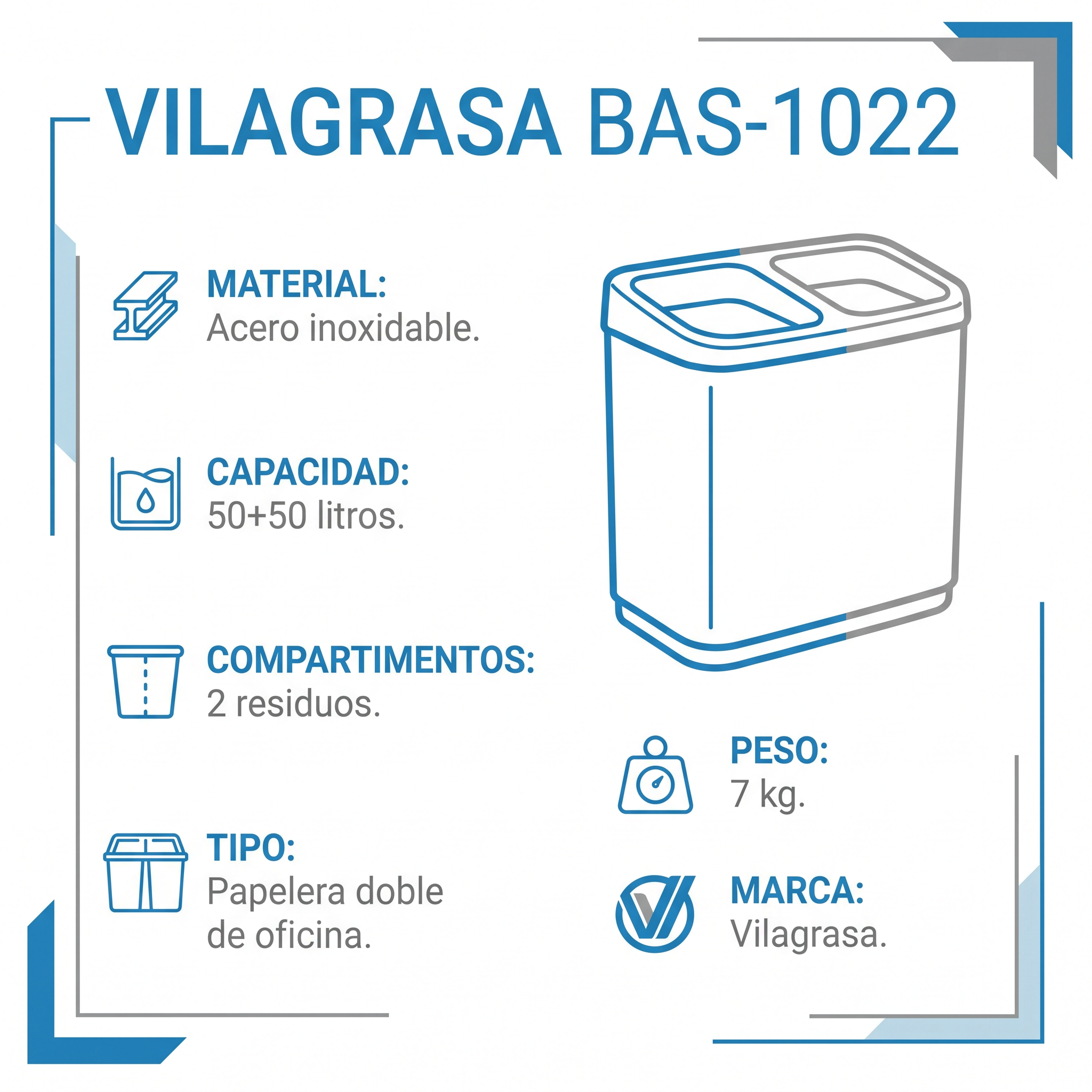 Papelera de Oficina Vilagrasa BAS-1022 — 1022 50+50 Litros