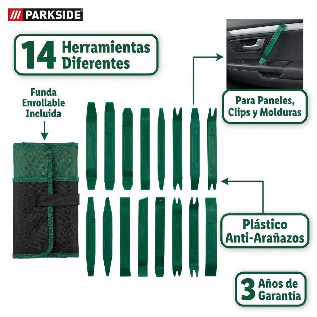 Kit Extracción Tapicería Coche 14 Piezas Anti-Arañazos | Parkside