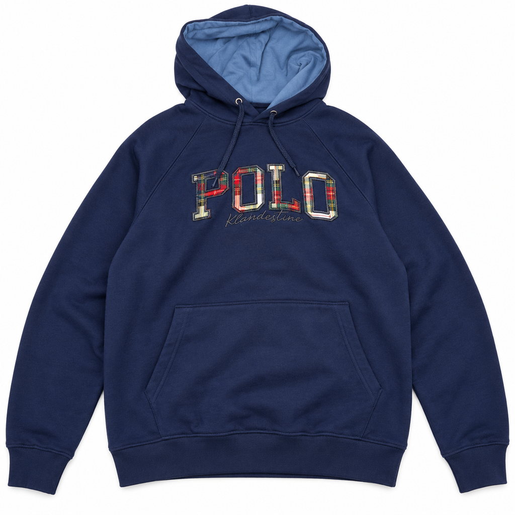 Sudadera Klandestine POLO azul marino con capucha · Tallas M y XL · detalle