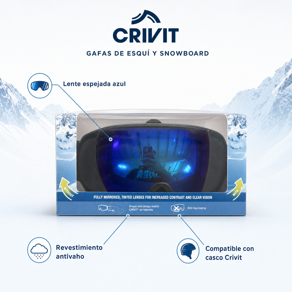Crivit Gafas de esquí y snowboard con lente espejada y revestimiento antivaho