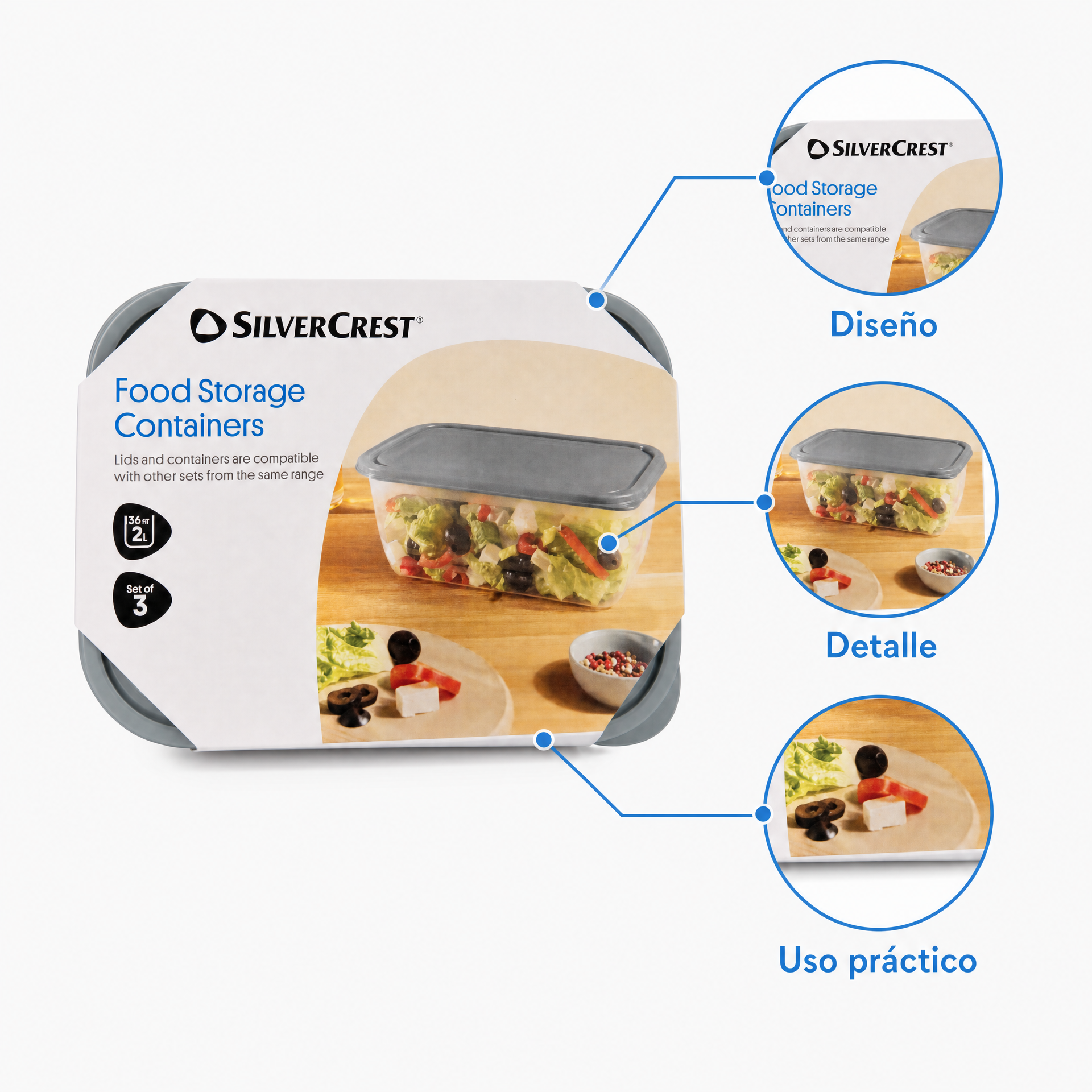 Silvercrest Pack de 3 recipientes para conservar alimentos con tapas