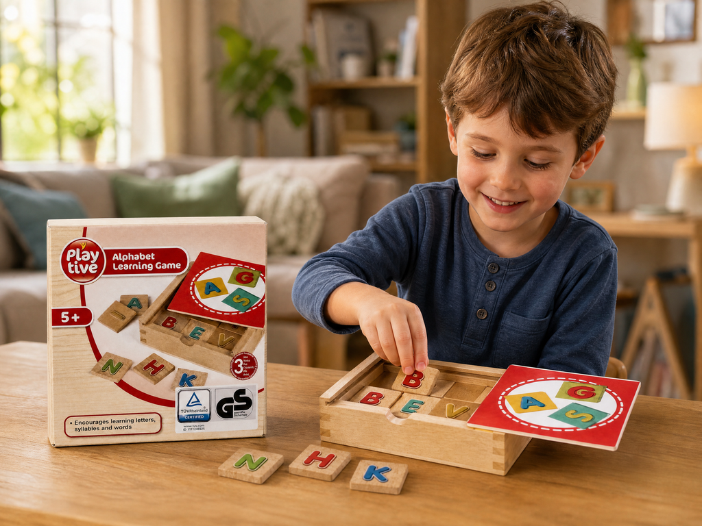 Playtive Juego de aprendizaje del alfabeto con fichas y estuche, 5+