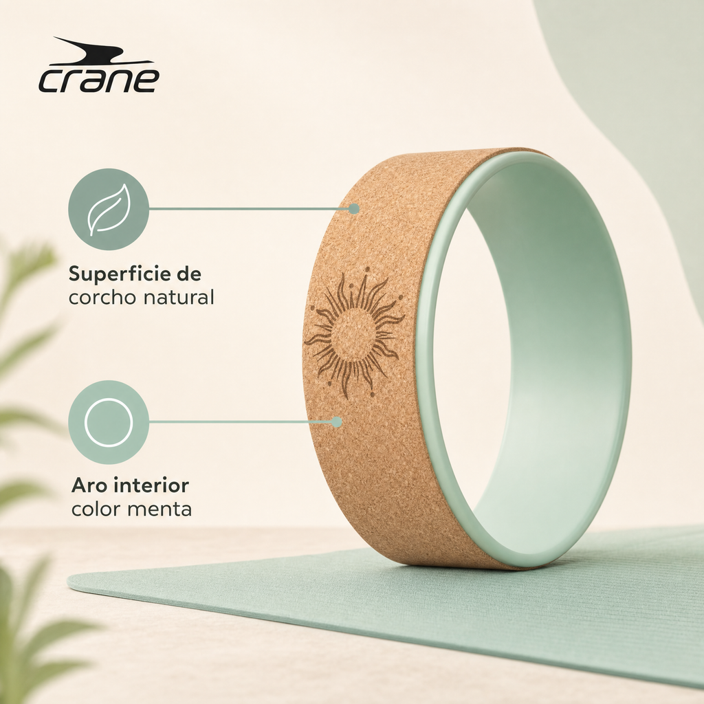 Rueda de Yoga Crane de Corcho con Diseño Solar (Aro Menta)