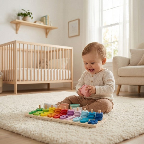 Bebe jugando con el pack de juguetes
