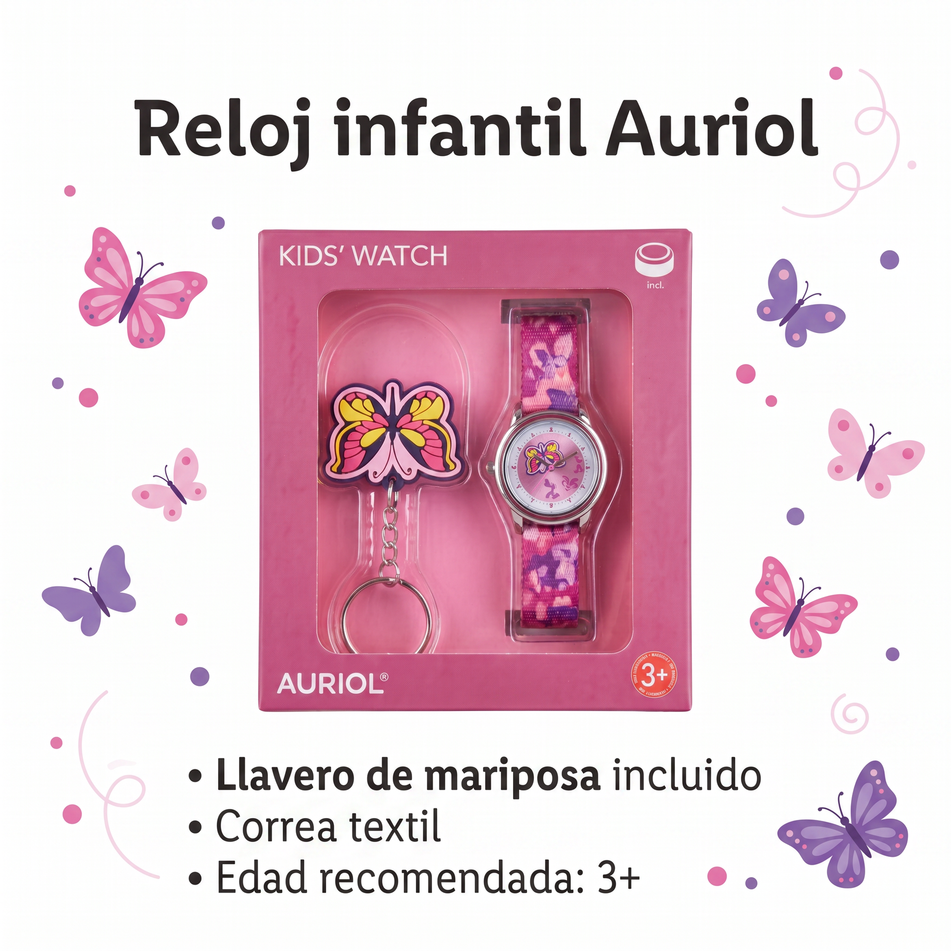 Auriol Reloj Infantil con Llavero de Mariposa