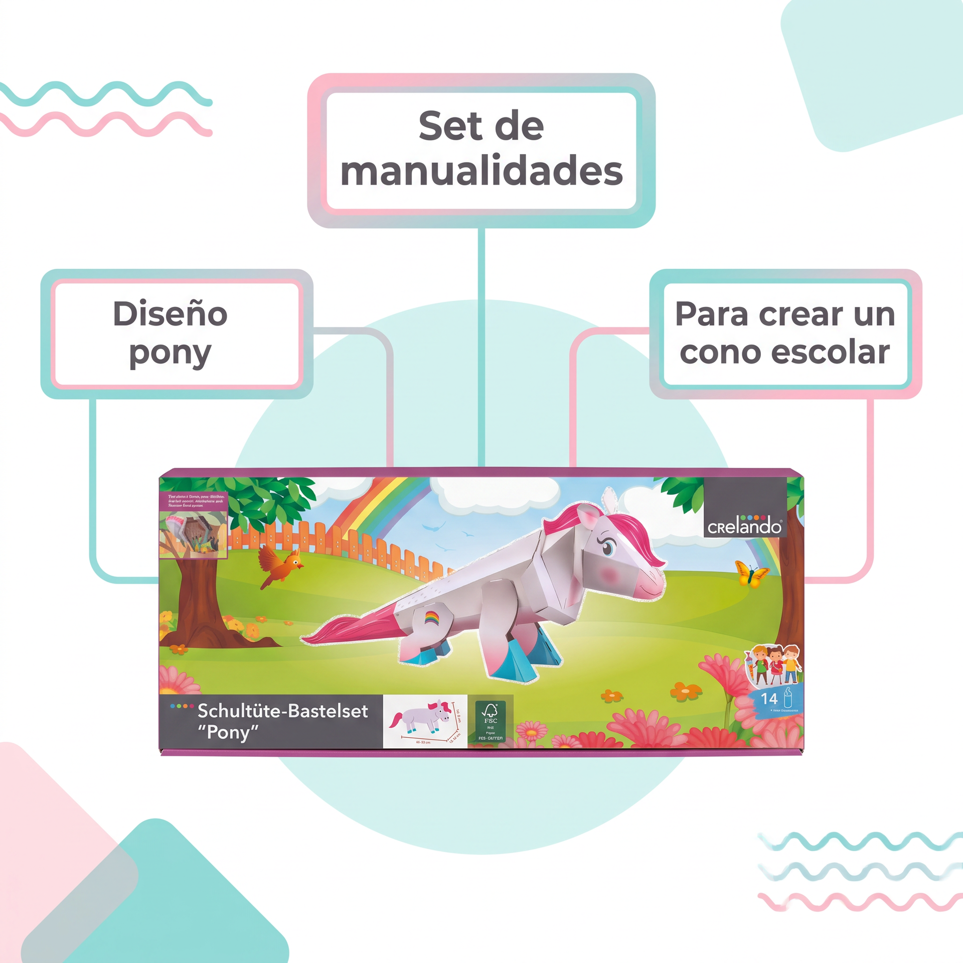 Crelando Set de Manualidades Cono Escolar Pony 14 Piezas