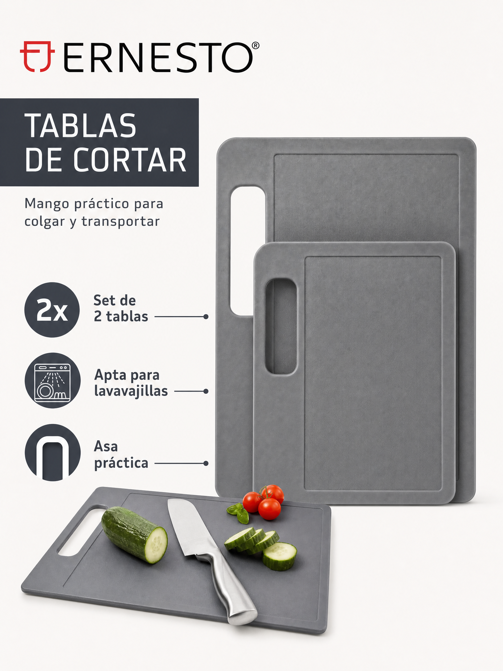 Ernesto pack de 2 tablas de cortar, una con asa integrada