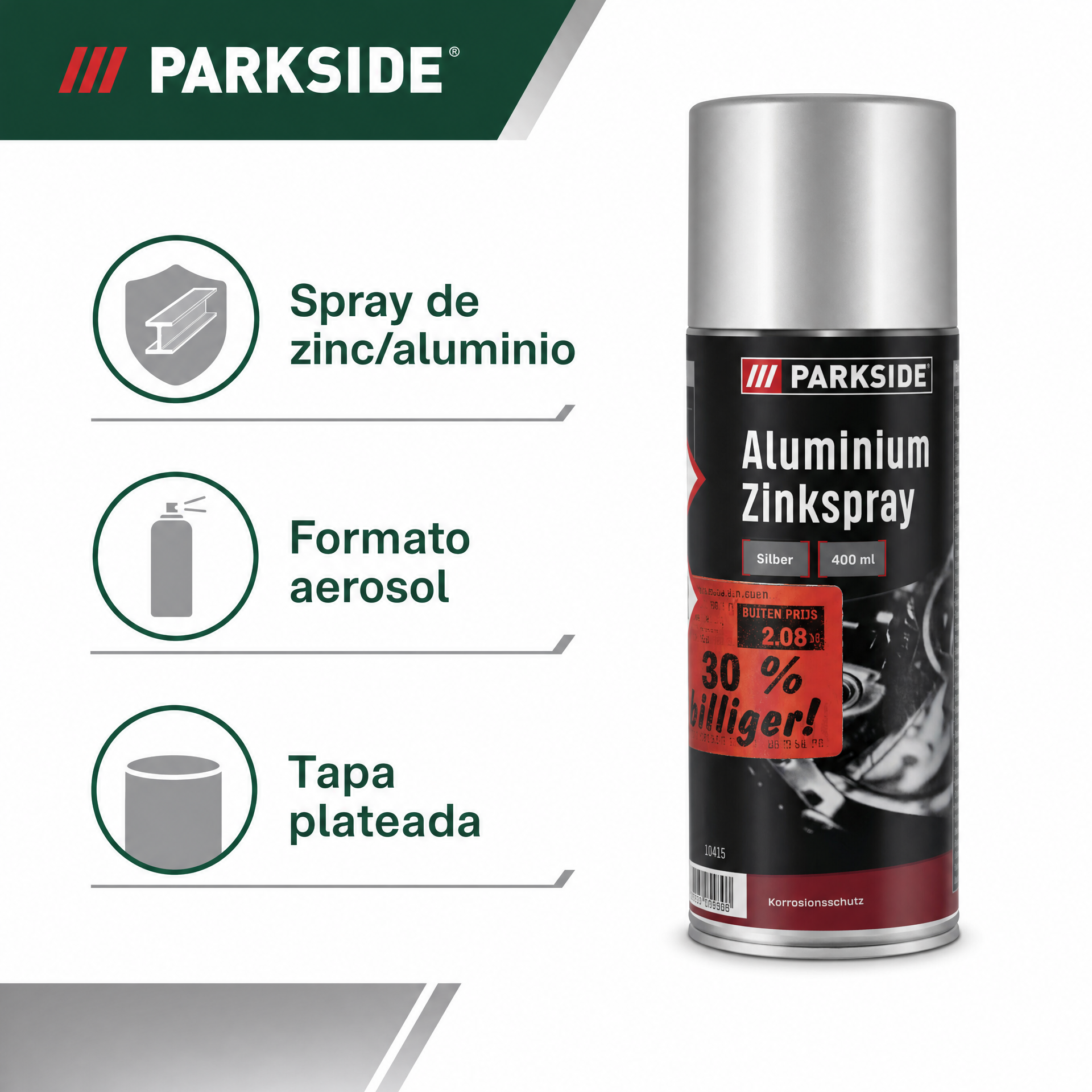 Parkside spray de zinc con acabado aluminio - tapa plateada