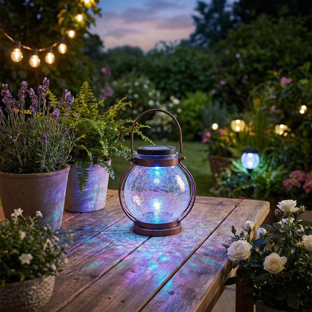 Lámpara Solar Jardín Cristal Craquelado con Cambio de Color LED 13.5cm | Belavi