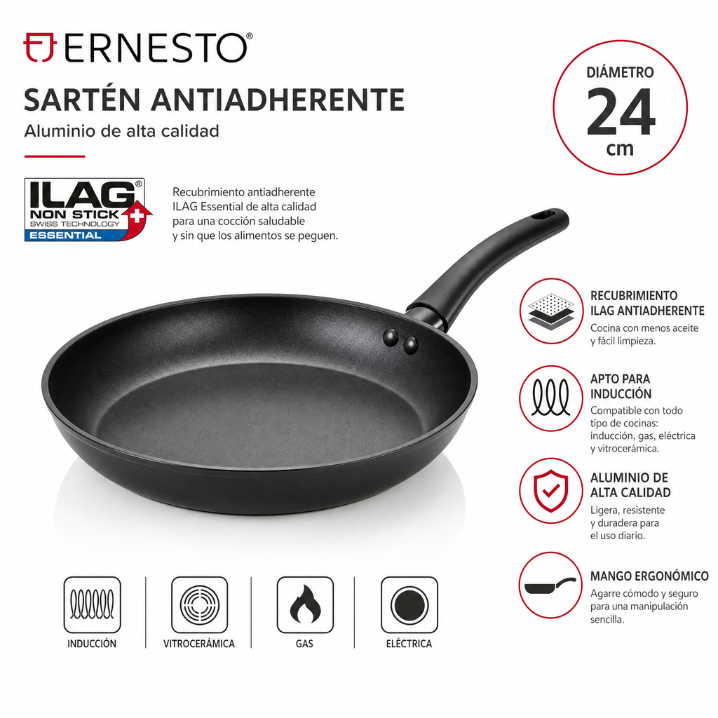 Ernesto Sartén Antiadherente Aluminio 24cm ILAG