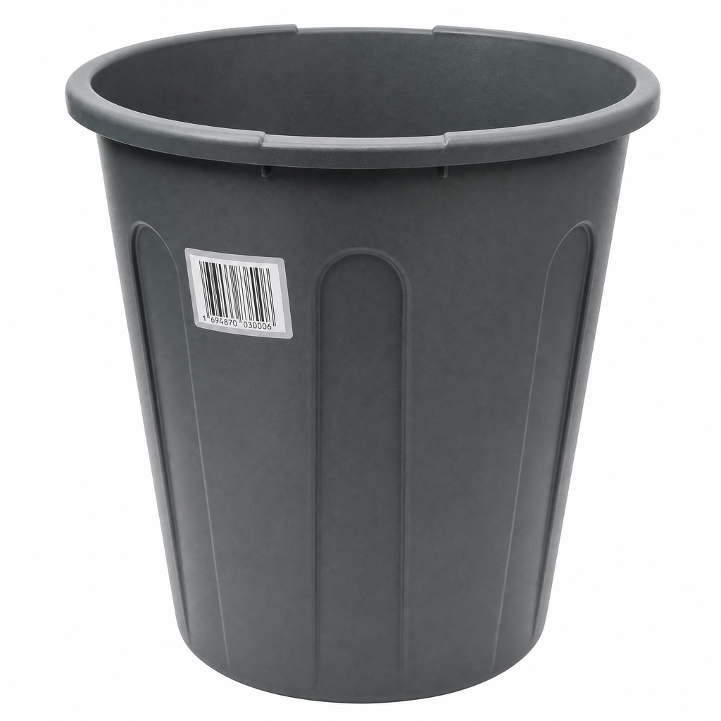 Cubo alto gris abierto con reborde reforzado