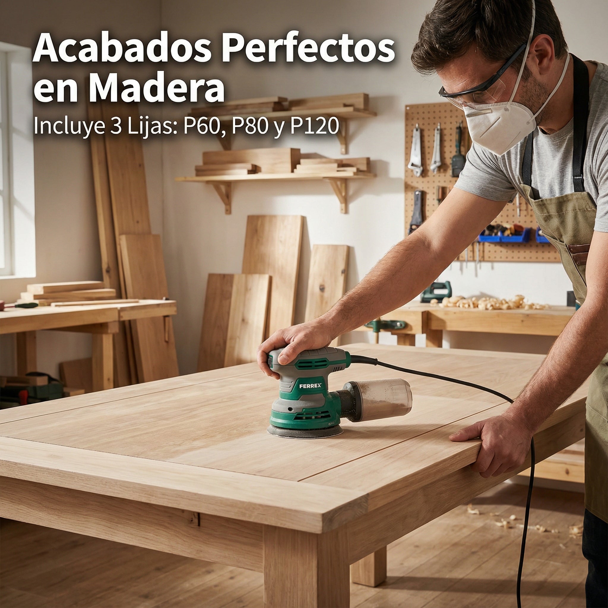 Lijadora Excéntrica 350W Disco 125mm con Selector Velocidad | Ferrex FES 350N