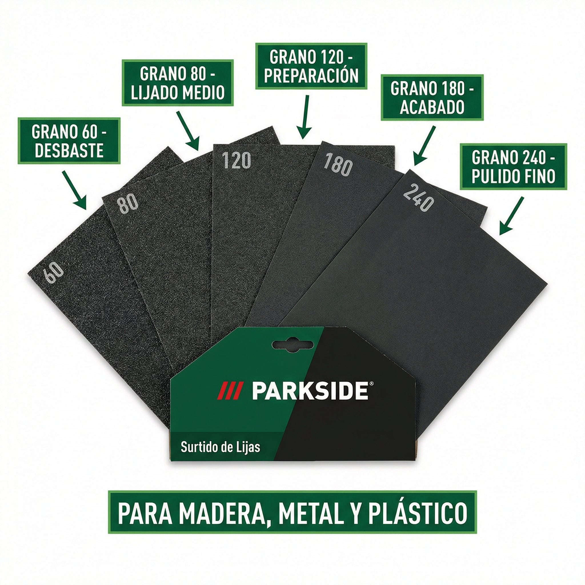 Surtido Papel de Lija Multi-Grano 60 a 240 | Parkside