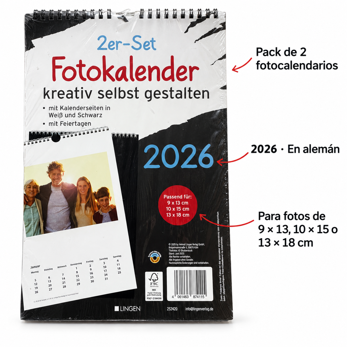 Lingen pack de 2 fotocalendarios 2026 en alemán: características y tamaños de fotos