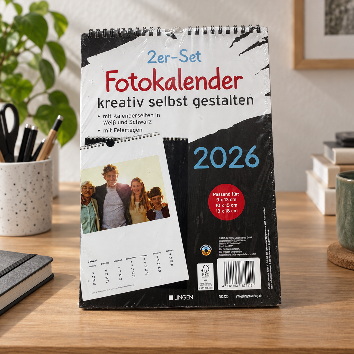 Lingen pack de 2 fotocalendarios 2026 en alemán: paquete original sobre un escritorio