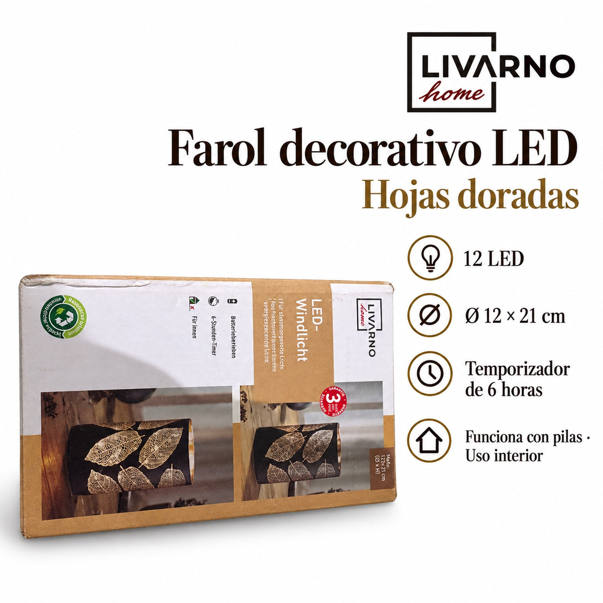 Farol LED LIVARNO hojas doradas: 03-informacion