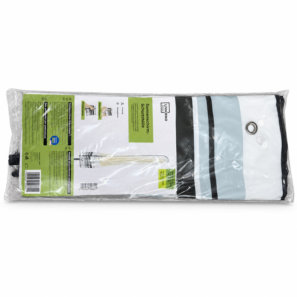 Livarno Home funda para sombrilla 177 cm: paquete original sobre fondo blanco