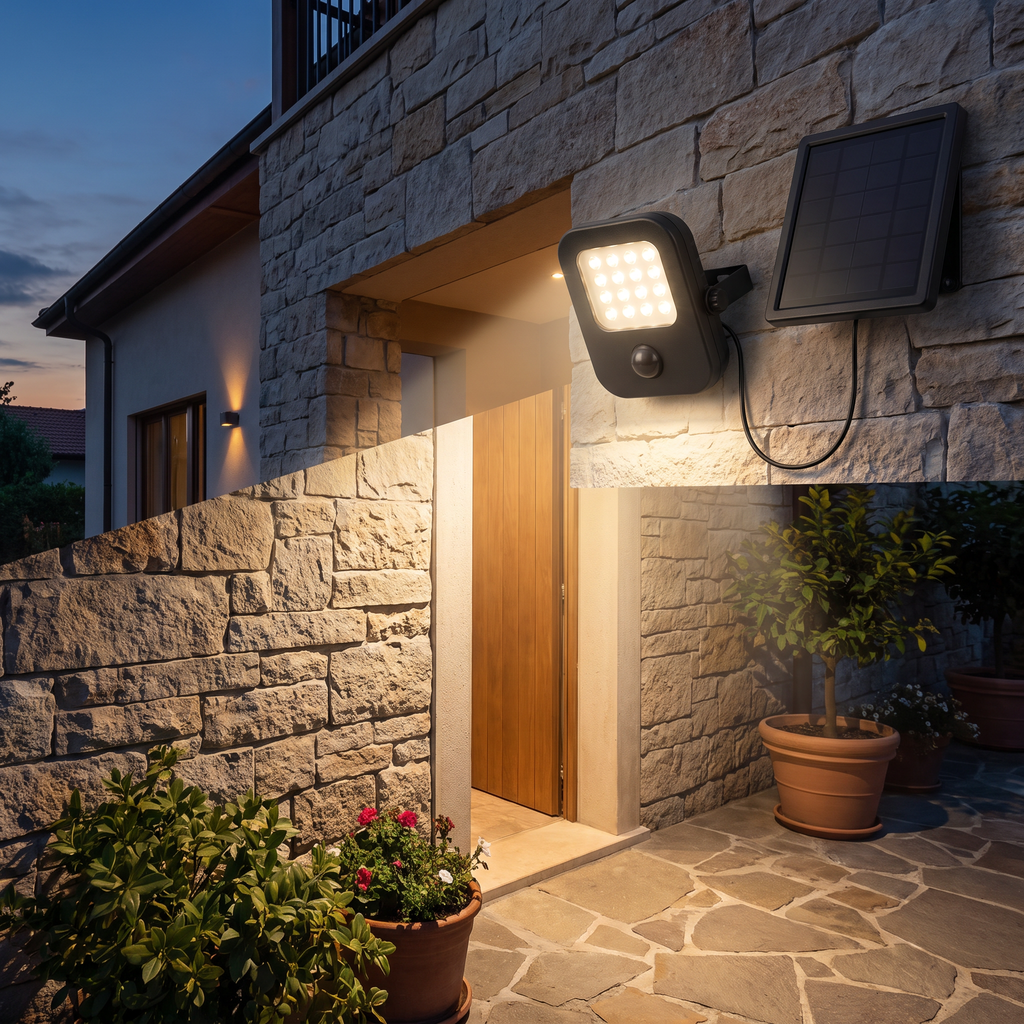 Livarno Home foco solar LED 16 LED con sensor y panel independiente