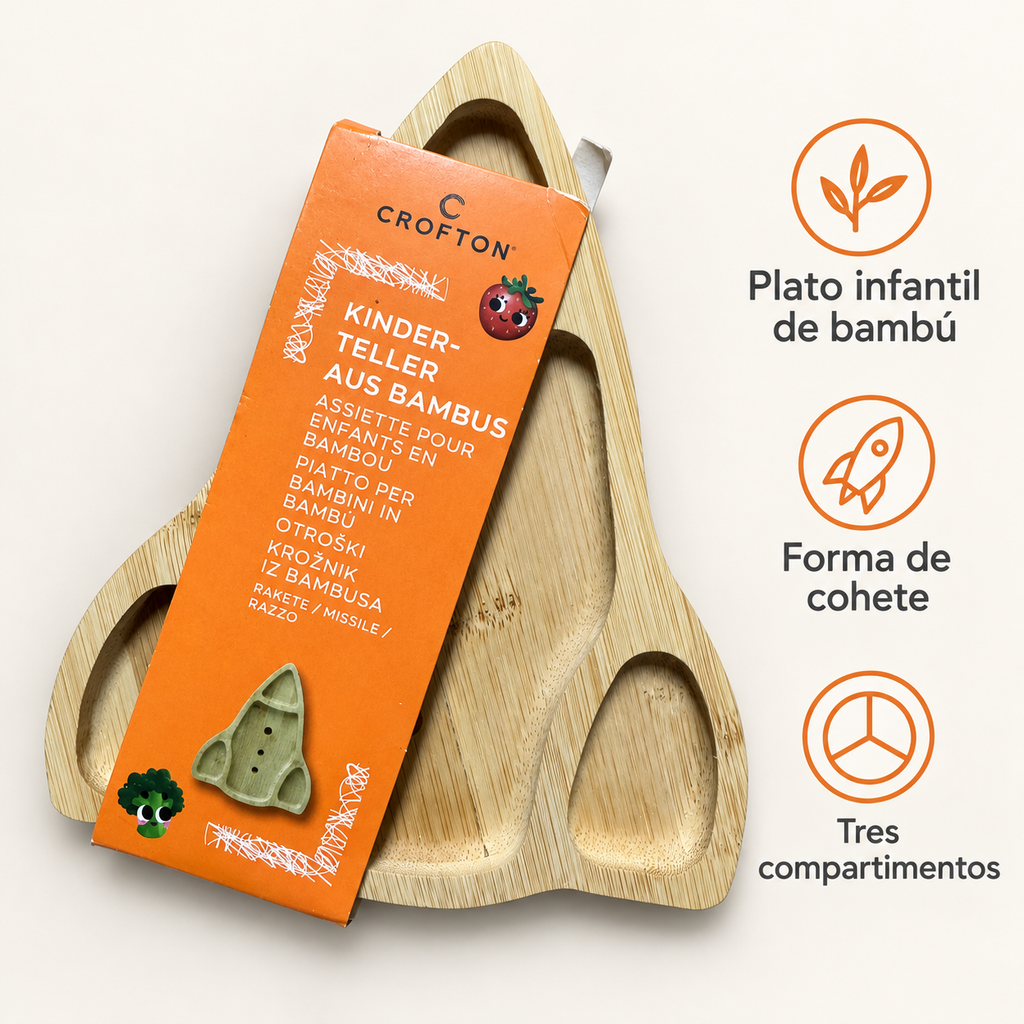 Crofton plato infantil de bambú con forma de cohete: características verificadas del producto
