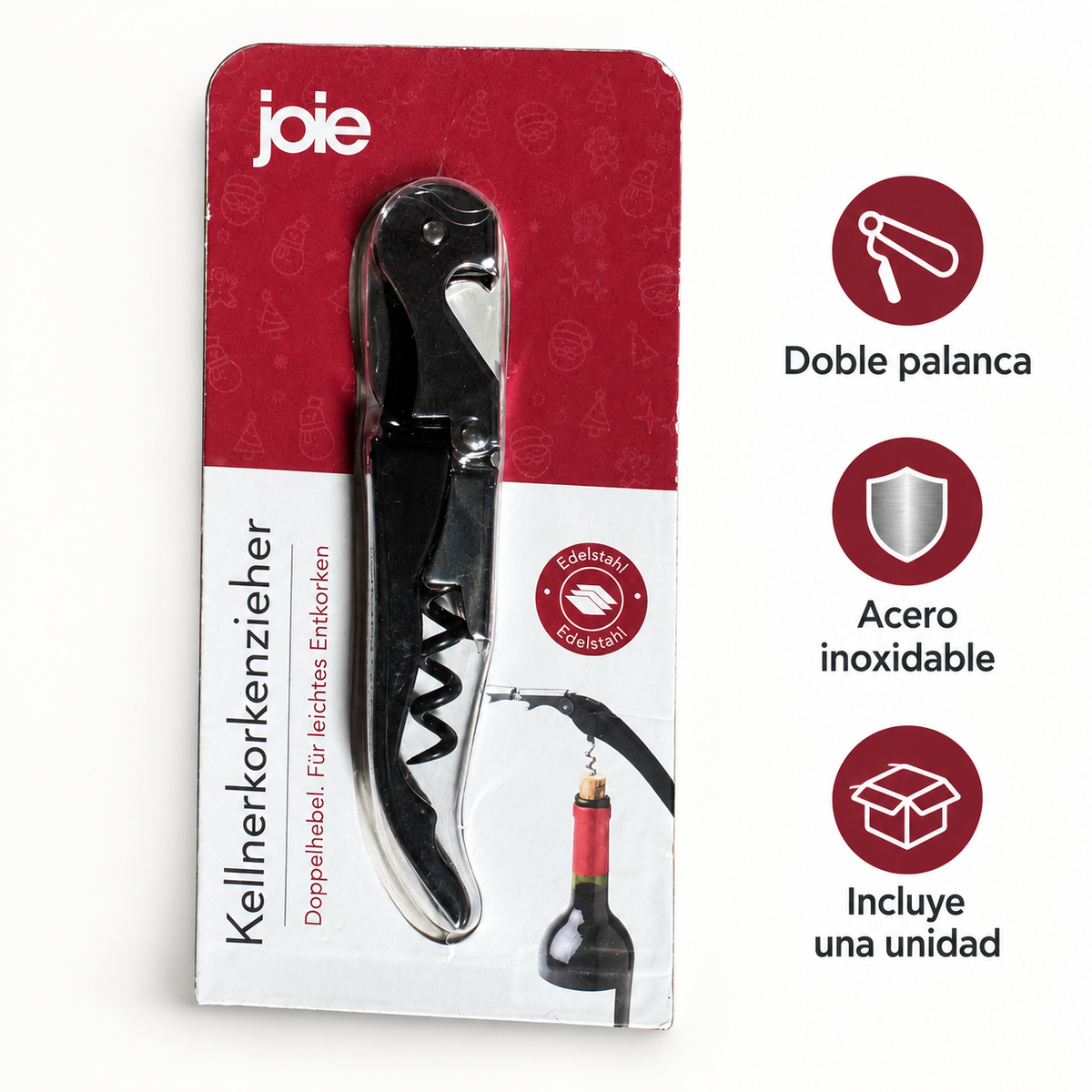 Joie sacacorchos de camarero de doble palanca: características verificadas del producto