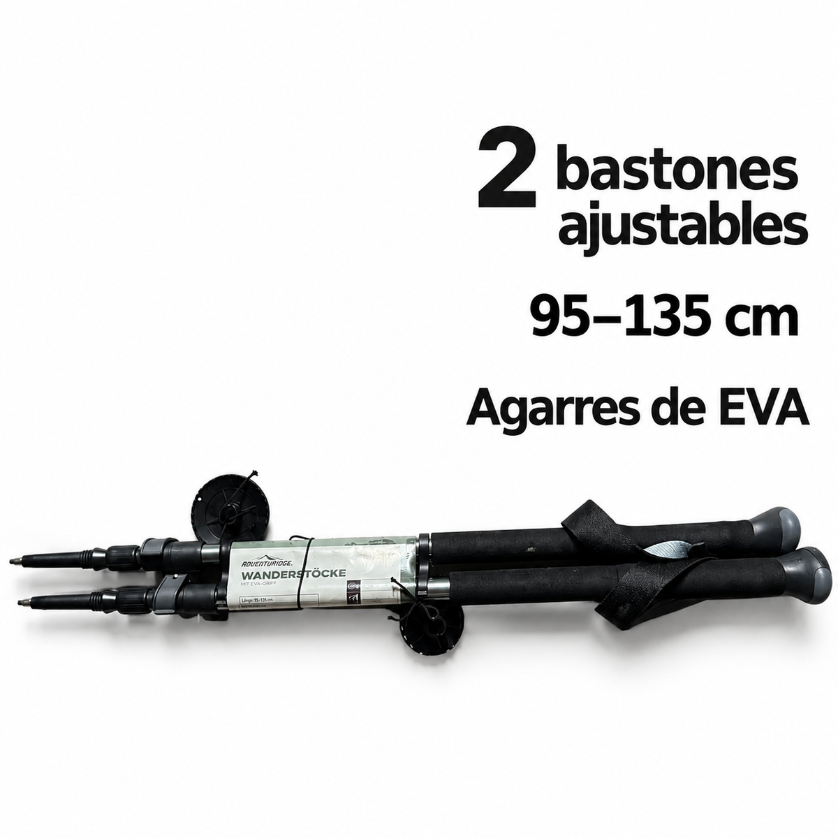 Adventuridge par de bastones ajustables de 95–135 cm con agarres EVA y características confirmadas