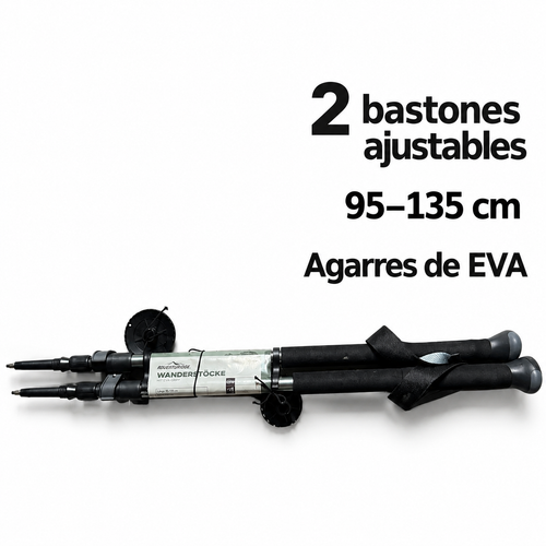 Adventuridge par de bastones ajustables de 95–135 cm con agarres EVA y características confirmadas