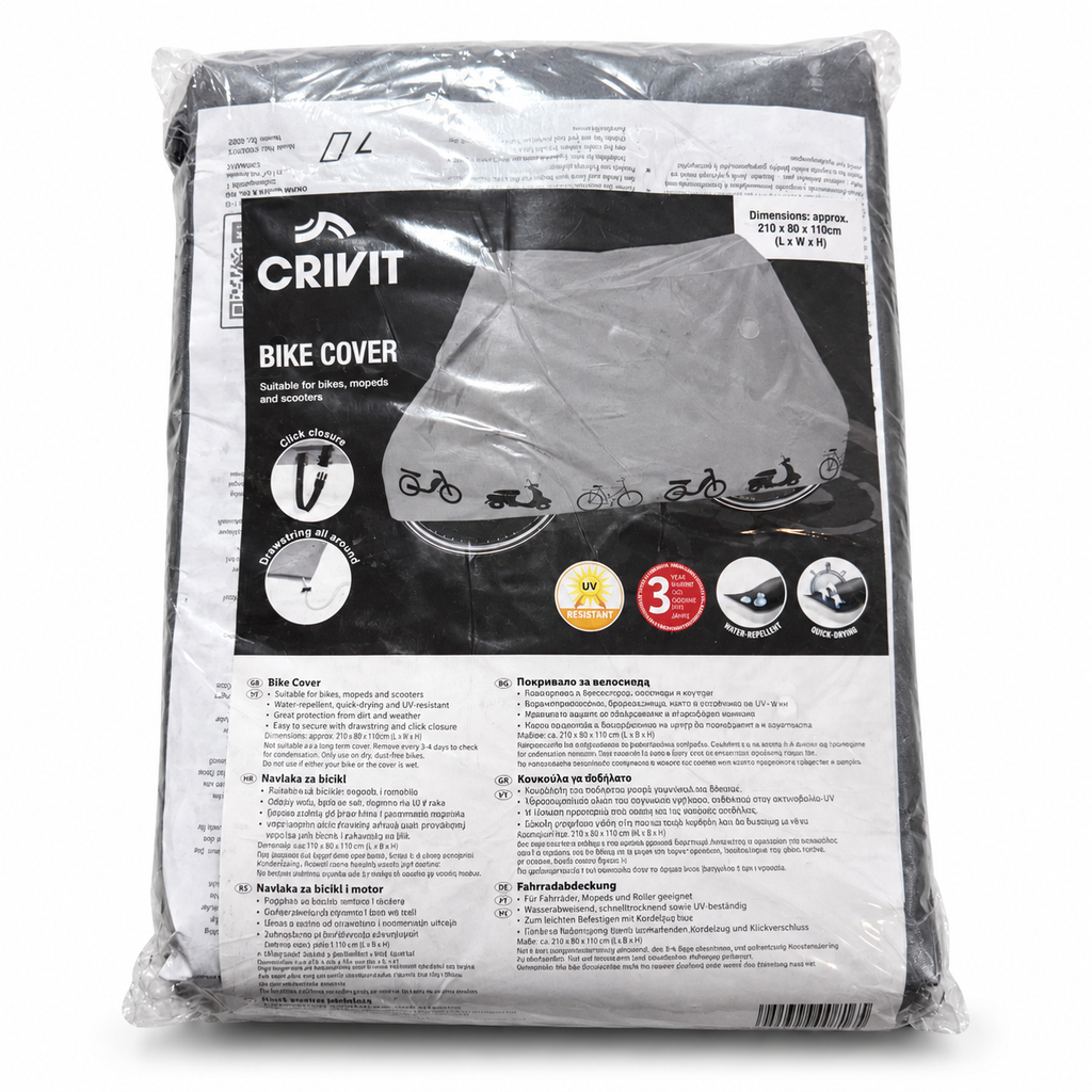 Crivit funda para bicicleta de 210 × 80 × 110 cm sobre fondo blanco