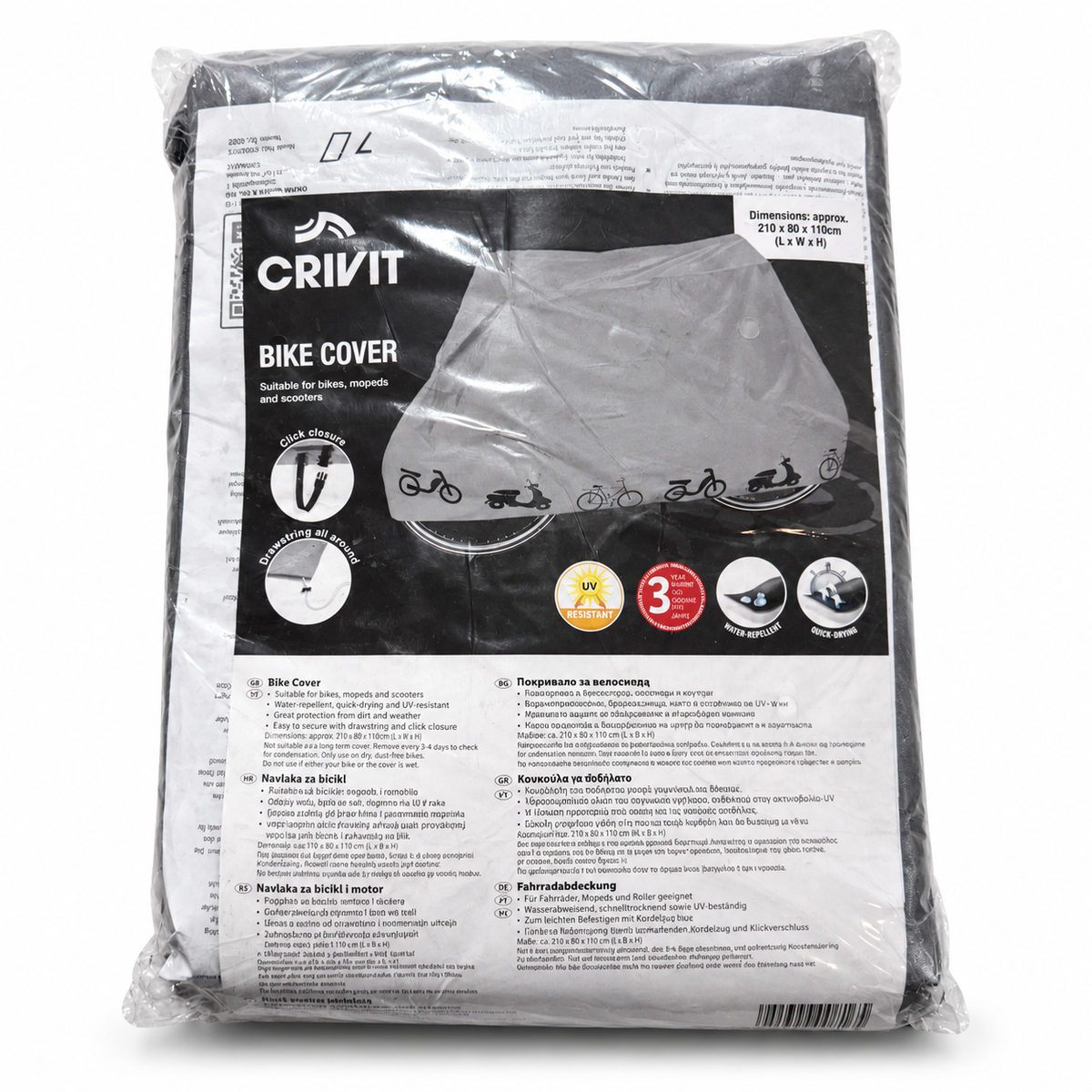 Crivit funda para bicicleta de 210 × 80 × 110 cm sobre fondo blanco