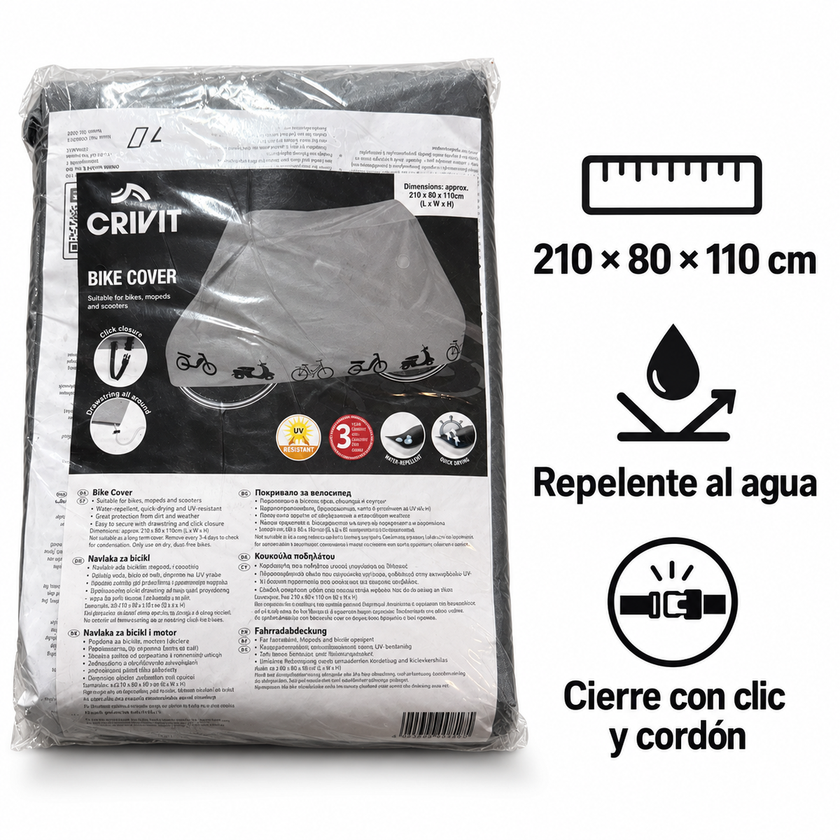Crivit funda para bicicleta de 210 × 80 × 110 cm y características confirmadas