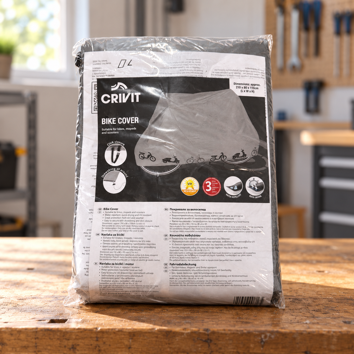 Crivit funda para bicicleta de 210 × 80 × 110 cm en ambiente comercial
