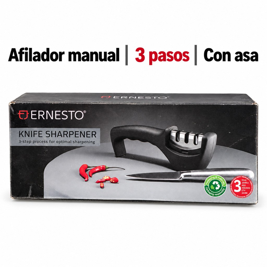 Ernesto afilador manual de cuchillos de 3 pasos con asa con sus características confirmadas