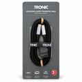 Tronic cable USB-C a USB-C negro trenzado de 1 m con cartón original sobre fondo blanco