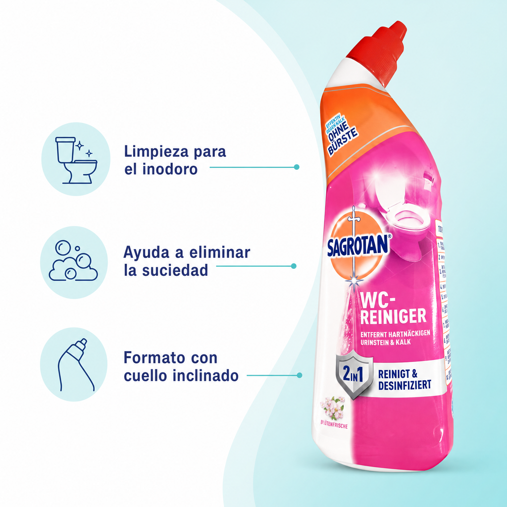 Sagrotan limpiador de inodoros 2 en 1 — elimina sarro y desinfecta (fragancia floral)