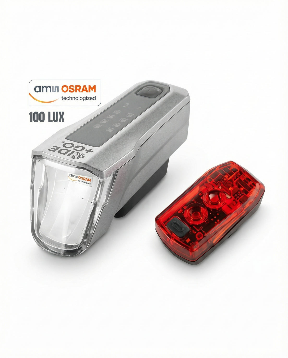 Set Luces LED Premium Bicicleta 100 Lux Delantera + Trasera OSRAM TÜV | Ride+Go