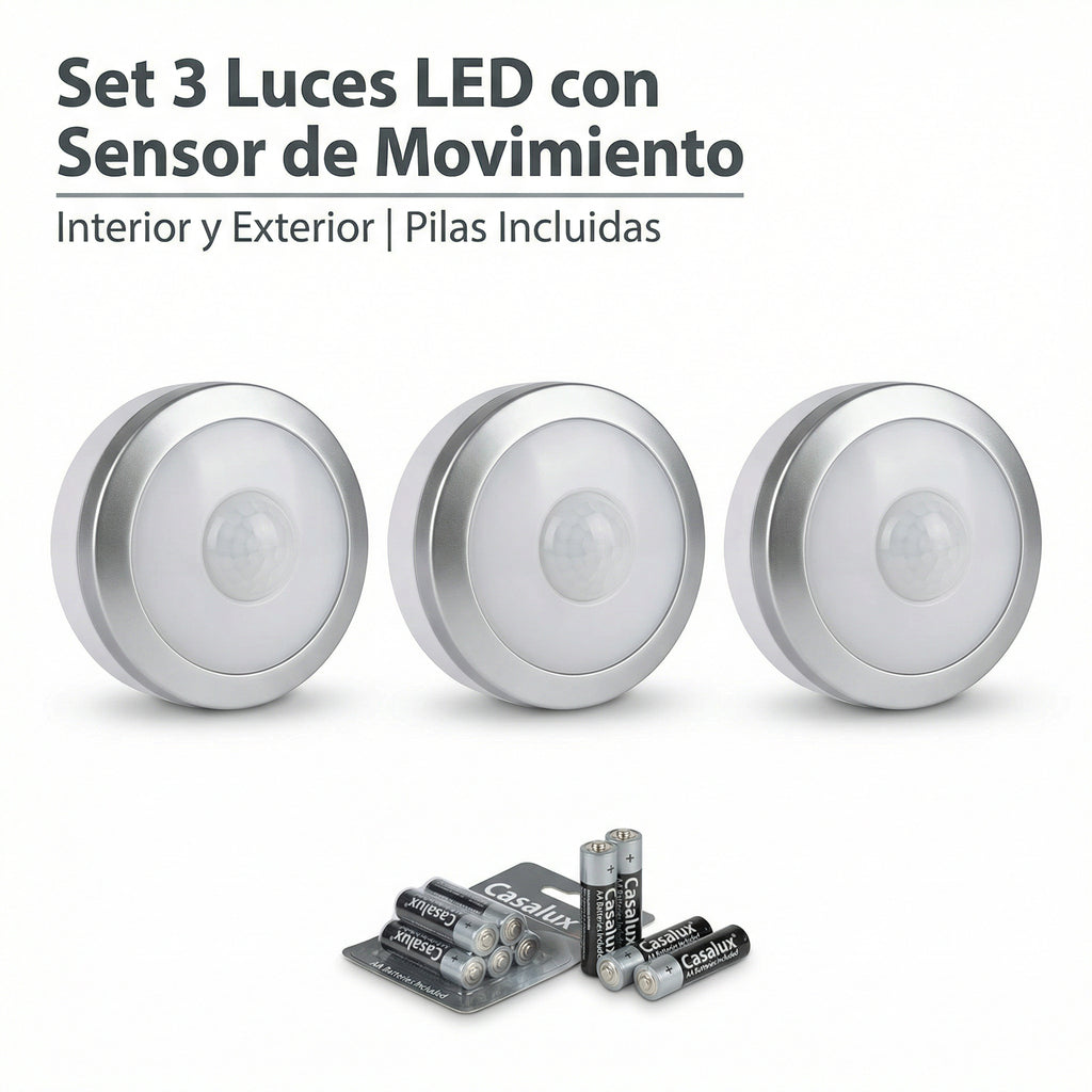 Set 3 Luces LED con Sensor de Movimiento Orientables | Casalux