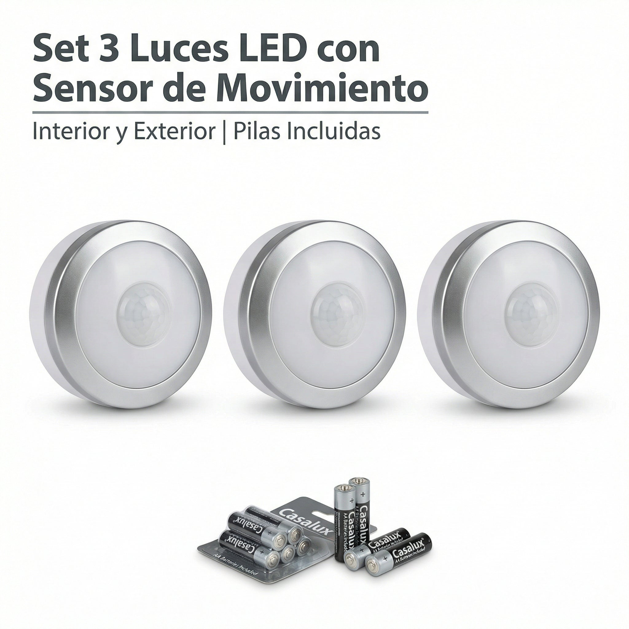 Set 3 Luces LED con Sensor de Movimiento Orientables | Casalux