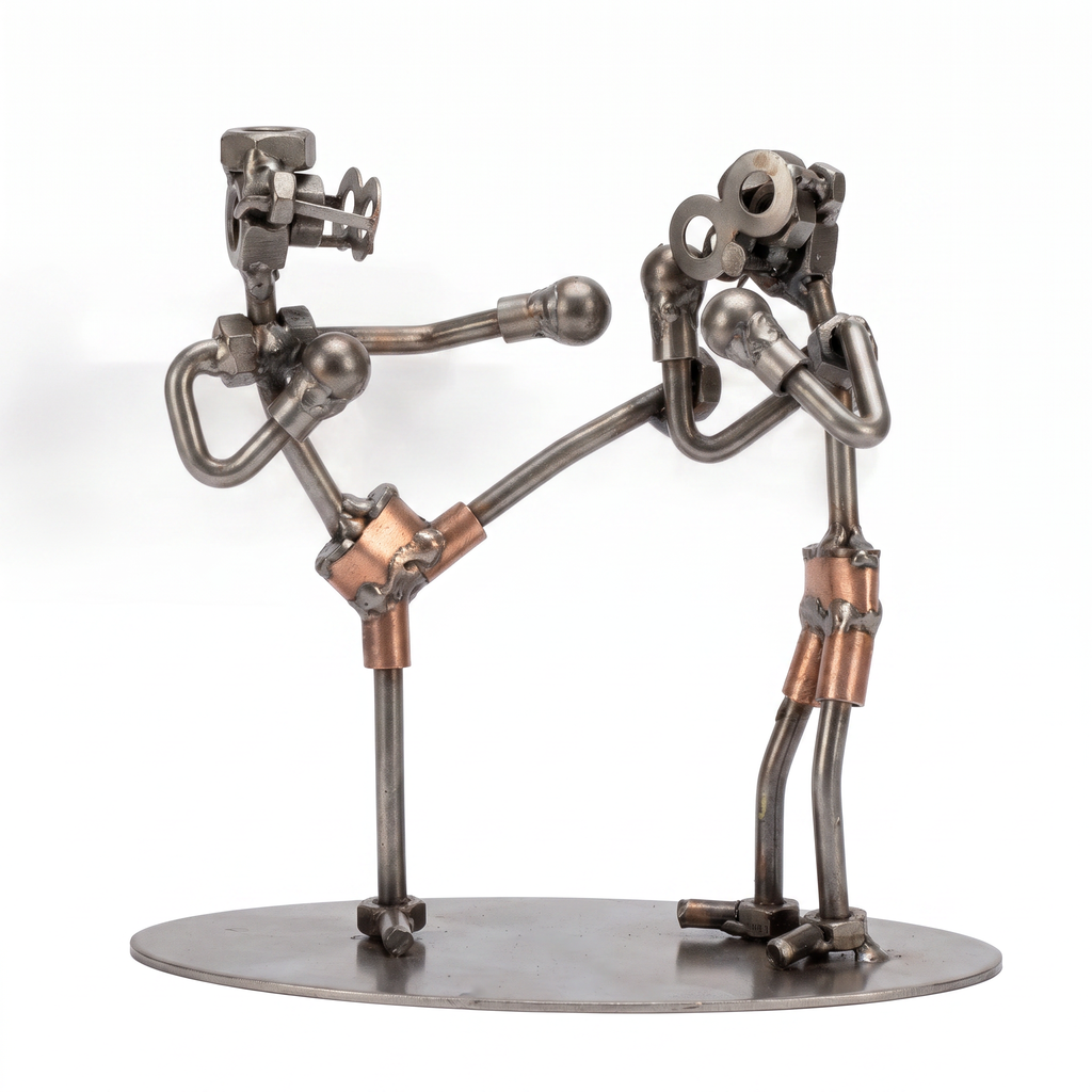 Figura artesanal luchadores de metal - fondo blanco